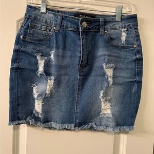 Wax Jean Blue Distressed Mini Skirt
